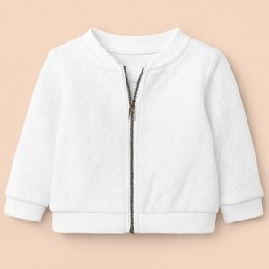 Cat & Jack Baby Girl Bomber Jacket 6-9M Eyelet Cotton White Zip Up NWT Spring